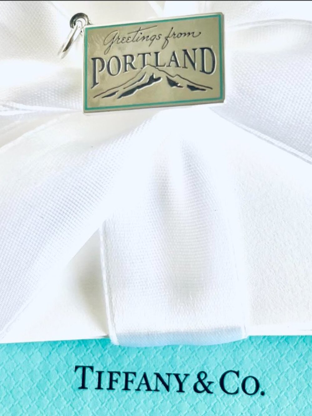Tiffany & Co. PORTLAND City Postcard Sterling Silver Blue Enamel Trim Charm ⛰️